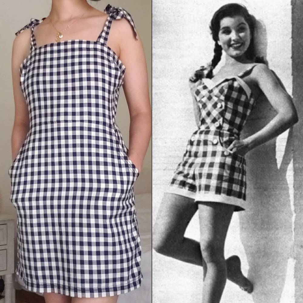 Express navy and white gingham mini dress playsuit